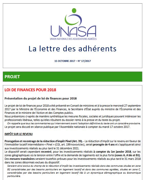 UNASA : la lettre des adhérents